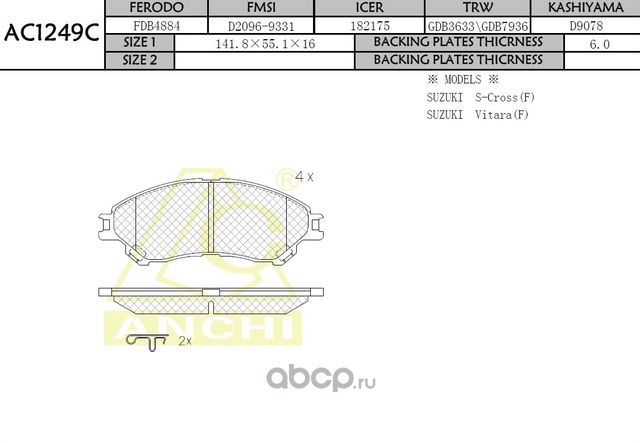 Тормозные колодки ANCHI AC1249C Anchi. Артикул AC1249C