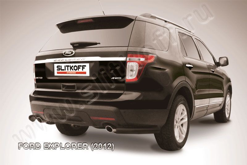 Защита Slitkoff задняя d76 уголки ЧЕРНАЯ матовая для Ford Explorer V 2012-2015. Артикул FEX010B