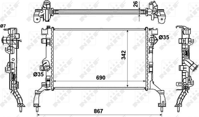 Радиатор охлаждения двигателя NRF EASY FIT для Renault Latitude I 2010-2015. Артикул 53967