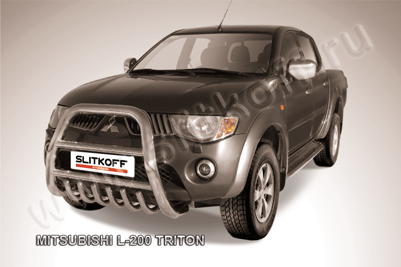 Кенгурятник Slitkoff d76 высокий с защитой картера для Mitsubishi L200 IV Triton 2006-2015. Артикул ML001