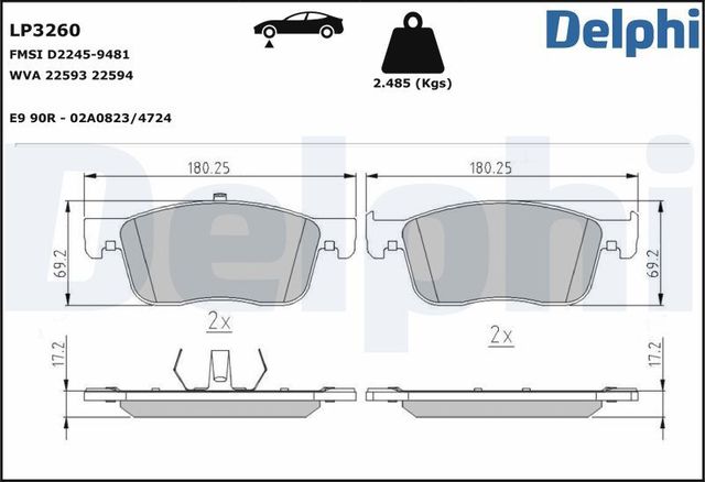Тормозные колодки Delphi (Low-Metallic) передние для Citroen Jumpy III 2016-2026. Артикул LP3260