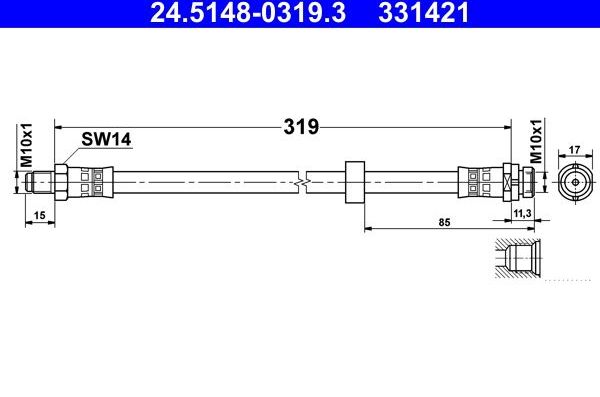 Тормозной шланг ATE задний для Ford Transit Connect I 2002-2013. Артикул 24.5148-0319.3