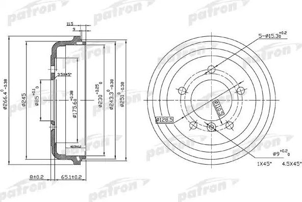 Тормозной барабан Patron задний для Mercedes-Benz T1 1977-1995. Артикул PDR1095