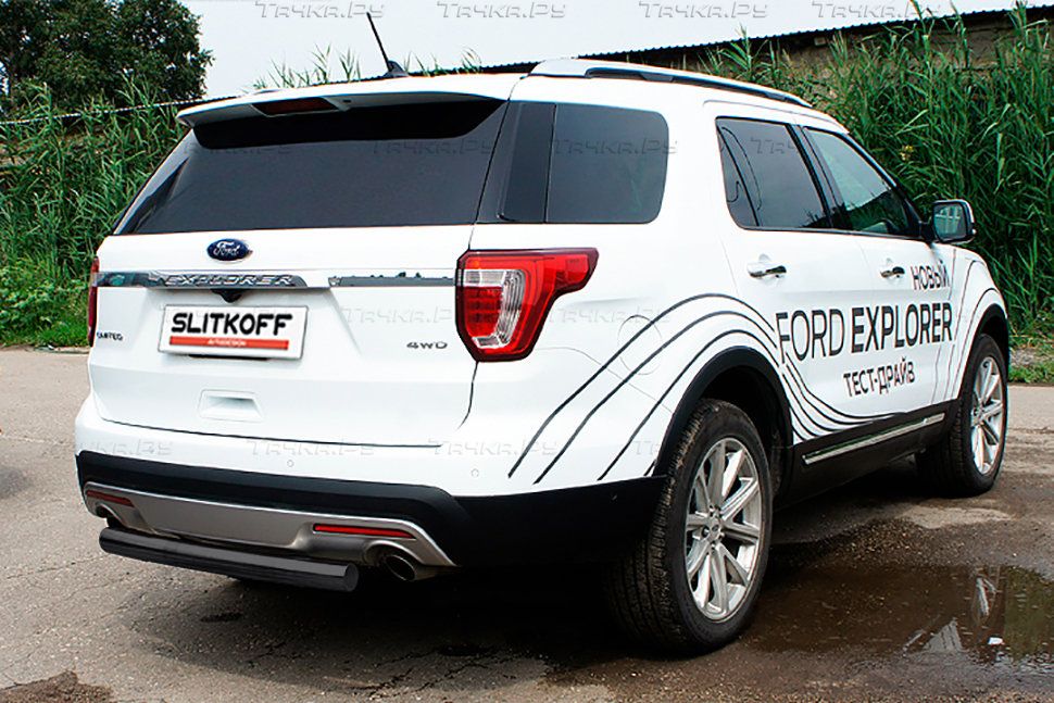 Защита Slitkoff заднего бампера d76 для Ford Explorer V рестайлинг 2015-2017 Черная. Артикул FEX15008B
