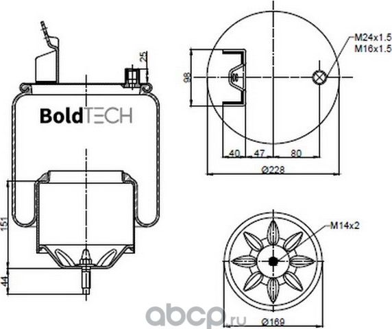 Пневморессора (6607 N P01) металлический стакан (Boldtech). Артикул 96607MP