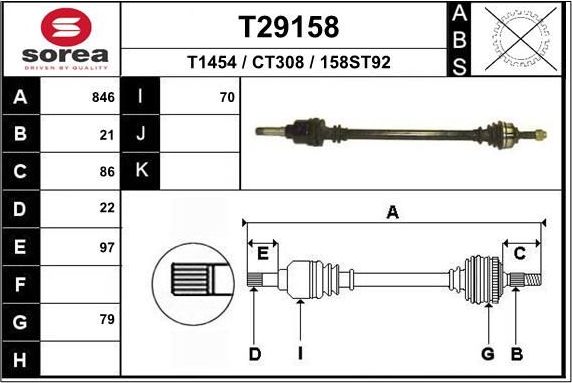 Полуось (привод в сборе, приводной вал) EAI. Артикул T29158