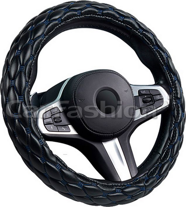 Оплётка на руль CarFashion Shuttle (размер M, экокожа, цвет ЧЕРНЫЙ/СИНИЙ). Артикул 31666