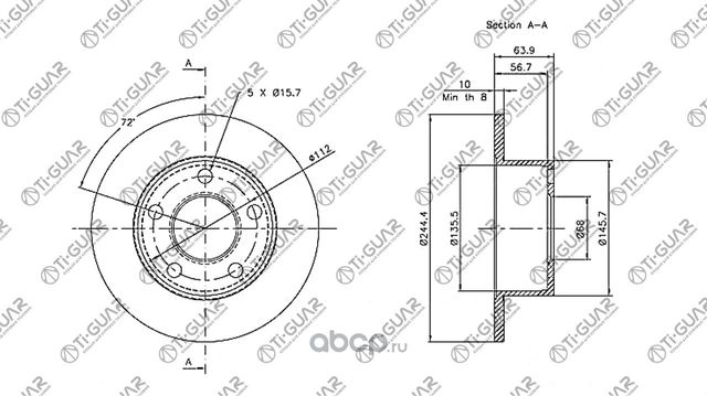 Диск тормозной (TI-Guar). Артикул TG4A0615601A