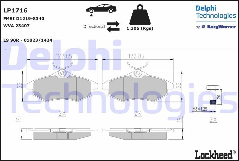 Тормозные колодки Delphi (Low-Metallic). Артикул LP1716