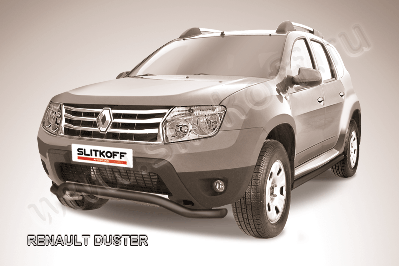 Защита Slitkoff переднего бампера d57 волна ЧЕРНАЯ матовая для Renault Duster I 2010-2015. Артикул RD001B
