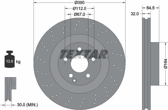 Тормозной диск Textar Pro+. Артикул 92176405