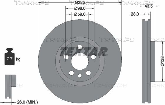 Тормозной диск Textar Pro передний для Citroen Jumpy I 1995-2006. Артикул 92115003