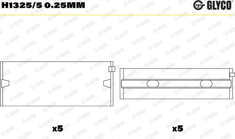 Вкладыши коренные Glyco для SEAT Altea I 2006-2015. Артикул H1325/5 0.25mm
