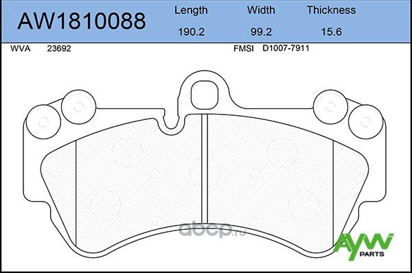 Колодки тормозные передние PORSCHE Cayenne 11/02-10/10, VW Touareg 10/02-10/10 (Aywiparts). Артикул AW1810088