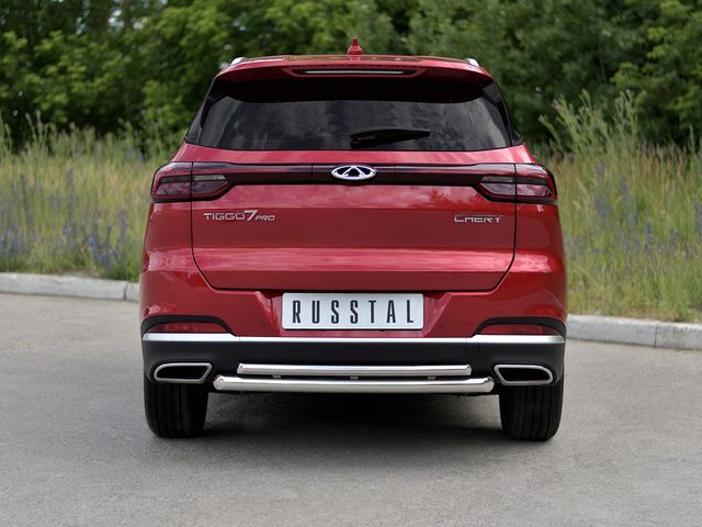 Защита RusStal заднего бампера d63/42 (дуга) для Chery Tiggo 7 Pro 2020-2026. Артикул CHT7Z-003879