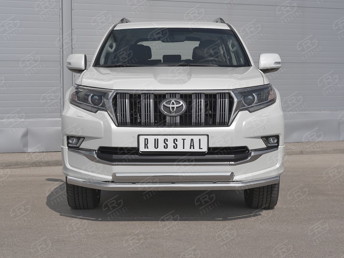 Защита RusStal переднего бампера d63 секции-d75х42 дуга для Toyota Land Cruiser Prado 150 Style 2019-2020. Артикул LCPZ-003297