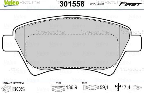 Тормозные колодки Valeo First передние для Renault Megane II 2002-2009. Артикул 301558