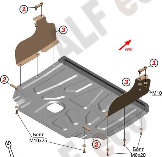 Защита алюминиевая "Alfeco" для картера и КПП Ford Transit задний привод 2015-2026. Артикул ALF.07.41al