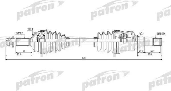 Полуось (привод в сборе, приводной вал) Patron. Артикул PDS0260