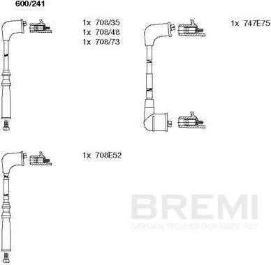 Высоковольтные провода (провода зажигания) (комплект) Bremi для Mazda 626 III (GD) 1987-1997. Артикул 600/241
