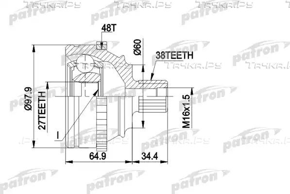 Шрус наружный (граната) Patron для Volkswagen Transporter T4 1990-2003. Артикул PCV1229