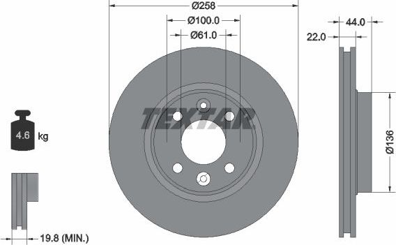 Тормозной диск Textar Pro передний для Smart Fortwo III (C453, A453) 2014-2026. Артикул 92255203