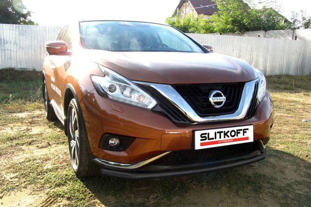 Защита Slitkoff переднего бампера d57 длинная для Nissan Murano Z52 2015-2026 Черная. Артикул NIM16003B