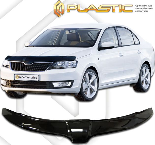 Дефлектор СА Пластик для капота (Classic черный) Skoda Rapid 2013-2020. Артикул 2010010109929