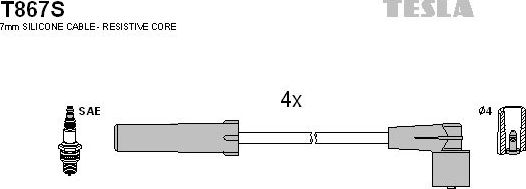 Высоковольтные провода (провода зажигания) (комплект) Tesla для ВАЗ 2120 Лада Надежда I 1997-2006. Артикул T867S
