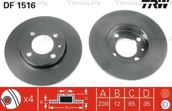 Тормозной диск TRW передний для Volkswagen Vento 1991-1998. Артикул DF1516