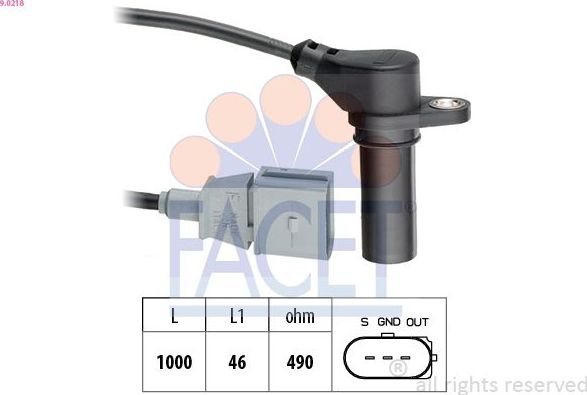 Датчик положения коленвала Facet Made in Italy - OE Equivalent. Артикул 9.0218