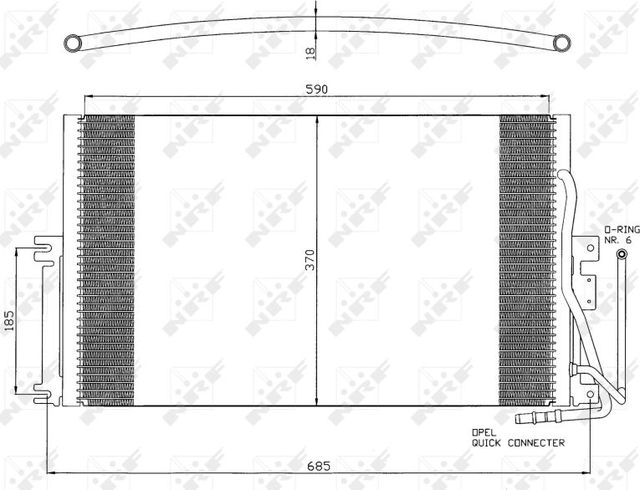 Радиатор кондиционера (конденсатор) NRF для Opel Vectra B 1995-2003. Артикул 35342