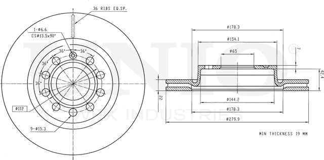 Диск тормозной (Unio). Артикул BRD-20011