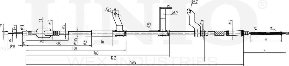 Трос ручного тормоза (Unio). Артикул CAB-60023