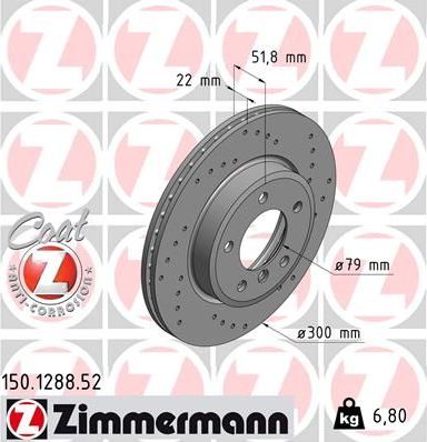 Тормозной диск Zimmermann Sport Coat Z передний для BMW Z3 I 2000-2003. Артикул 150.1288.52