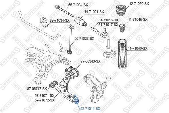 Шаровая опора Stellox передняя правая/левая нижняя для Mazda 5 II (CW) 2010-2015. Артикул 52-71011-SX