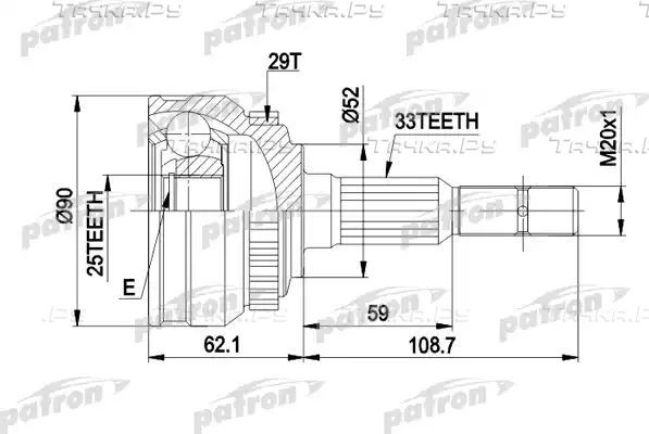 Шрус наружный (граната) Patron для Opel Calibra 1989-1997. Артикул PCV1051