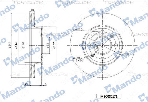 Тормозной диск Mando передний для Hyundai i10 II 2013-2026. Артикул MBC030171