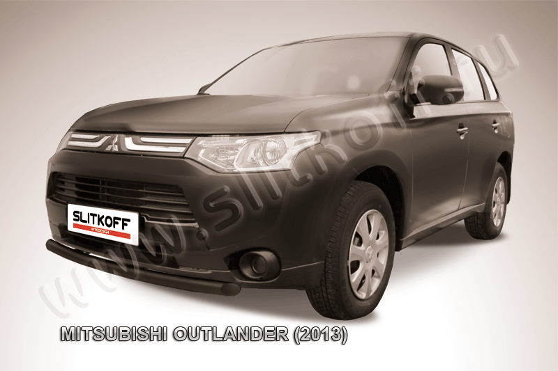 Защита Slitkoff переднего бампера d57 короткая ЧЕРНАЯ матовая для Mitsubishi Outlander III 2013-2014. Артикул MOUT13-004B