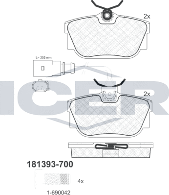 Тормозные колодки Icer задние для Ford Galaxy I 2000-2006. Артикул 181393-700