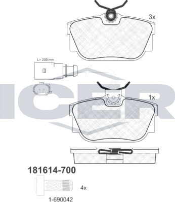 Тормозные колодки Icer задние для Volkswagen Transporter T4 1990-2003. Артикул 181614-700