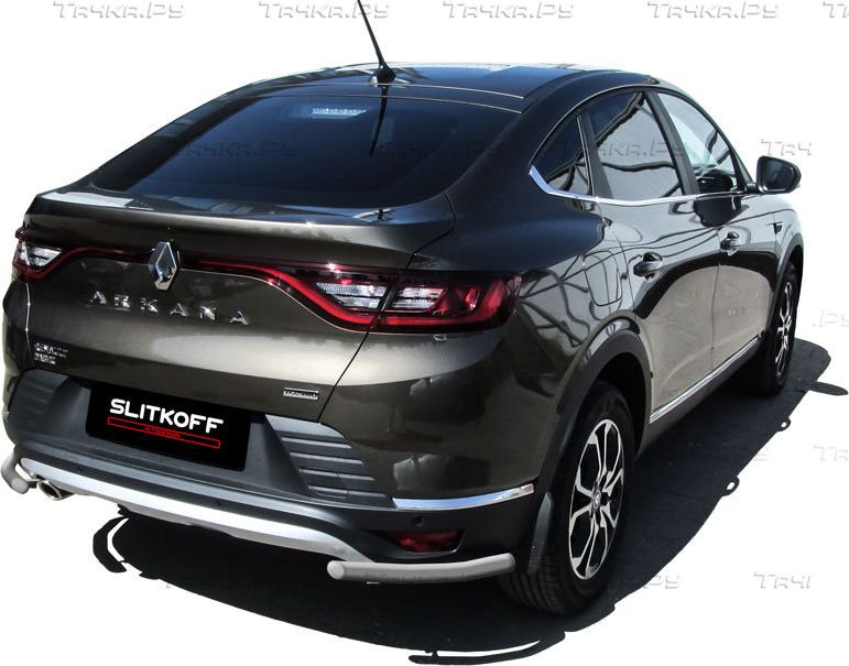 Защита Slitkoff заднего бампера уголки d42 для Renault Arkana 2019-2026 Серебристая. Артикул RAR4WD006S