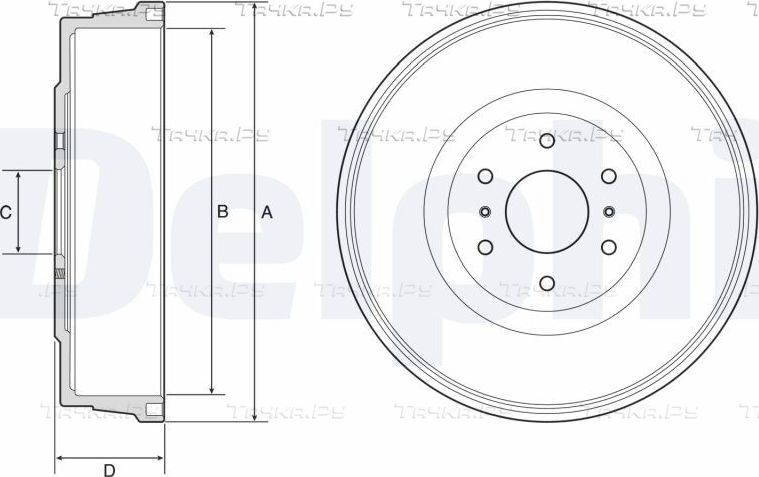 Тормозной барабан Delphi задний для Nissan Navara D40 2005-2015. Артикул BF623