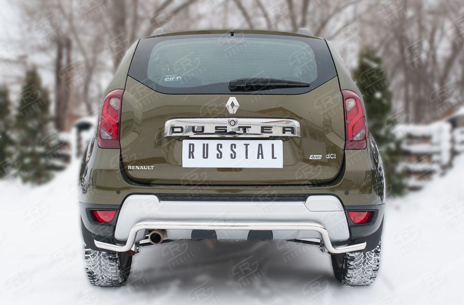 Защита RusStal заднего бампера d42 (волна) длинная для Renault Duster 4WD 2015-2020. Артикул RDZ-002187