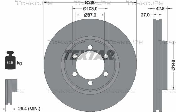 Тормозной диск Textar Pro передний для Hyundai Terracan I 2001-2003. Артикул 92136503