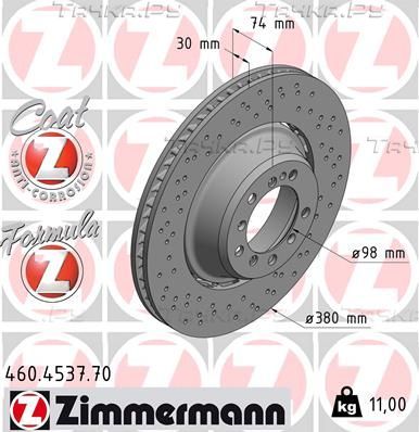 Тормозной диск Zimmermann FORMULA Z задний правый для Porsche 911 VII (991) 2013-2026. Артикул 460.4537.70