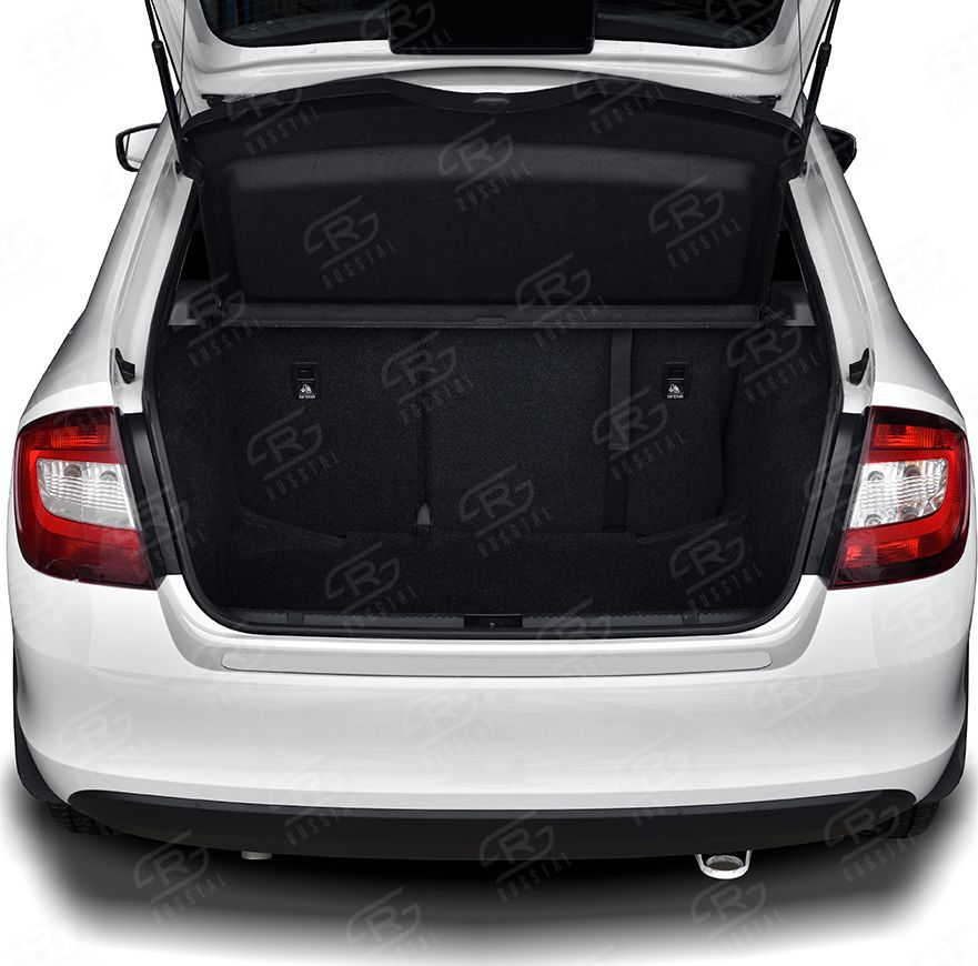 Накладка RusStal на задний бампер (лист нерж., зеркальный) для Skoda Rapid I 2012-2020. Артикул SKRN-003403