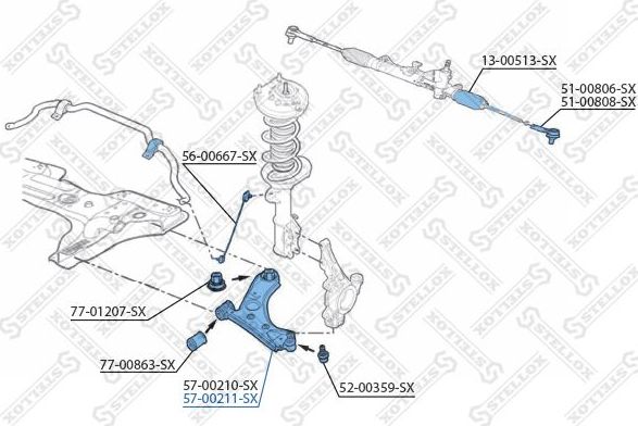Поперечный рычаг передней подвески Stellox. Артикул 57-00211-SX