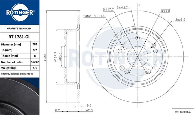 Тормозной диск Rotinger GRAPHITE LINE. Артикул RT 1781-GL