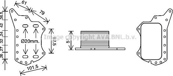 Радиатор масляный (маслоохладитель) для двигателя AVA (алюминий). Артикул RT3638